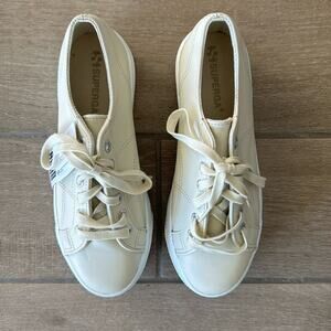 Superga Cream Leather Platform‎ Sneakers Size: 6.5